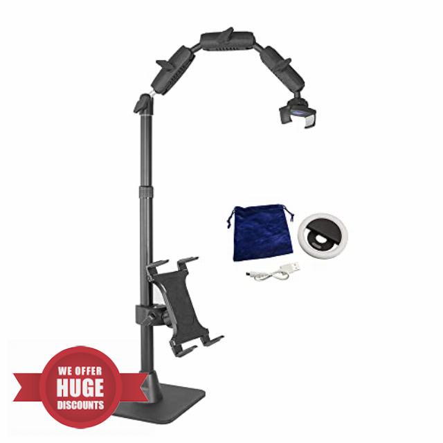ARKON Mounts Phone Holder Full Kit - Adjustable Overhead Arm Cell Phone Table Top Stand and Tablet Mount with Ring Light - Professional Holders for Horizontal or Vertical Filming