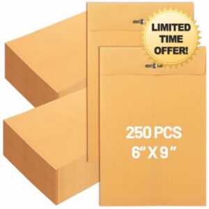 WOPPLXY 250 Pcs 6 x 9 Inch Clasp Envelopes