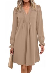 Dokotoo Womens Casual Dress A-Line Ruffle Sleeve V Neck Midi Dress 2025 Fashion Pleated Flowy Sundress Loose Shirt Dresses