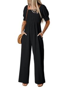 Dokotoo Jumpsuits for Women 2026 Summer Lantern Sleeves Rompers Wide Leg Casual Overalls with Pockets