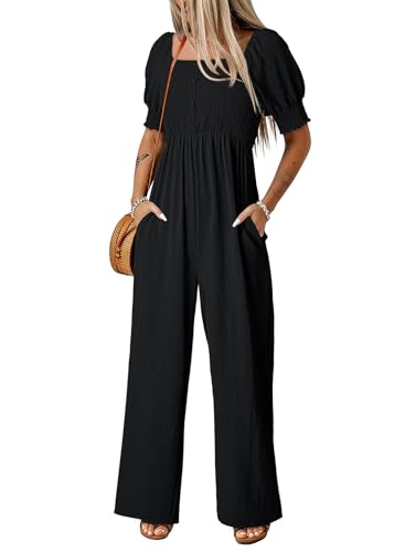 Dokotoo Jumpsuits for Women 2026 Summer Lantern Sleeves Rompers Wide Leg Casual Overalls with Pockets