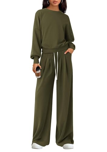 PRETTYGARDEN Womens 2 Piece Sets Long Sleeve Sweatshirt Wide Leg Pants Loose Matching Lounge Set Trendy Fall Outfits