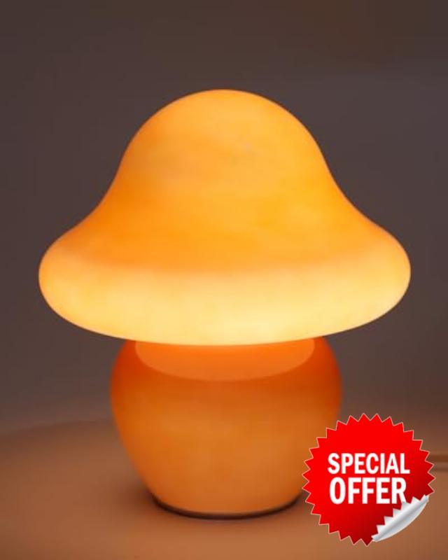 HEQET Mushroom Lamp Orange Glass Mushroom Table Lamp for Bedrooms