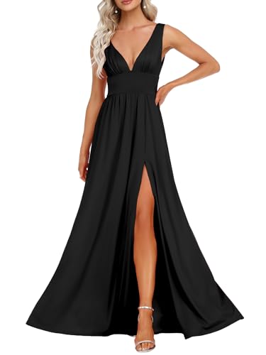 Ever-Pretty Women's Summer V-Neck Sleeveless Formal Wedding Guest Dress Side Slit Floor Length Bridesmaid Dresses 0168B
