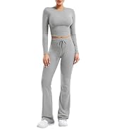 YEOREO Two Piece Sets for Women Long Sleeve Tops Lounge Set Drawstring Wide Leg Pants Ava Matching