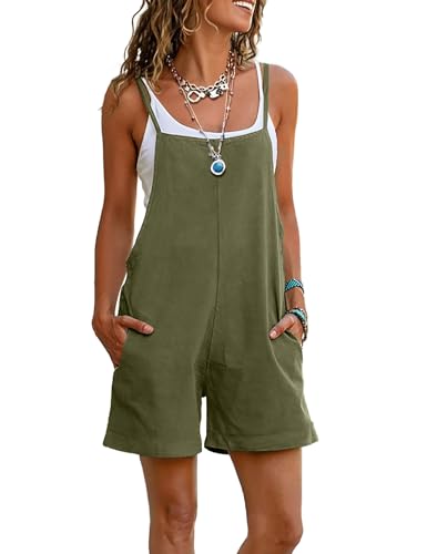 YESNO Women Summer Casual Loose Rompers Sleeveless Boho Floral Spaghetti Straps Shorts Overalls Jumpsuit with Pockets PH2