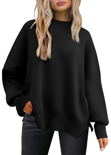 LILLUSORY Women's Oversized Batwing Sweaters 2026 Fall Outfits Trendy Crewneck Knit Side Slit Fashion Pullover Tops