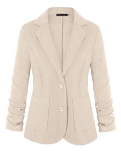 Unifizz Womens Casual Work Office Blazer Button Front Blazers Ruched 3/4 Sleeve Jacket Cardigan Suit Pockets