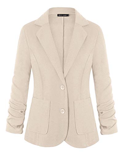 Unifizz Womens Casual Work Office Blazer Button Front Blazers Ruched 3/4 Sleeve Jacket Cardigan Suit Pockets