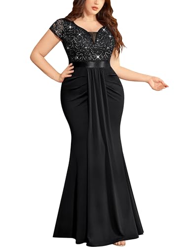 MISSMAY Women's Plus Size Bridesmaid Formal Dresses V Neck Sequin Lace Mermaid Wedding Evening Gowns Dresses