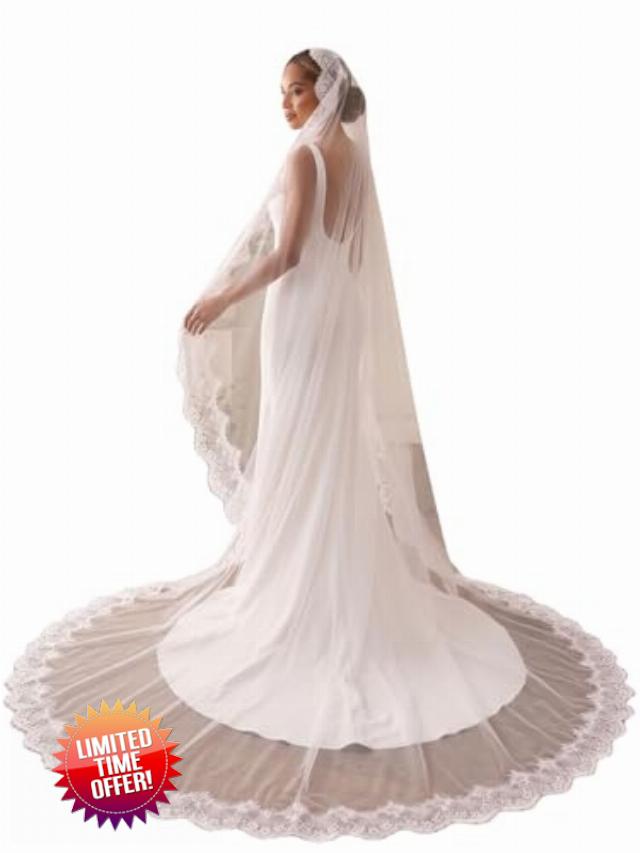 Mantilla Wedding Veil Cathedral Bridal Veil French Soft Lace Edge with Comb for Brides