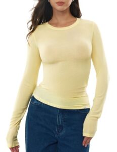 Women's Merino Wool Blend Shirts Long Sleeve Tops Crew Neck Fitted Basic Tee Cozy Embrace Collectio