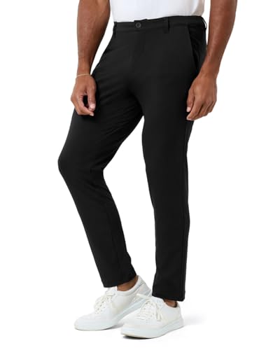 INTO THE AM Casual Pants for Men - Slim Fit Stretch Chinos Tapered Tech Travel Pants Hidden Zipper Pocket 30" & 33" Inseam