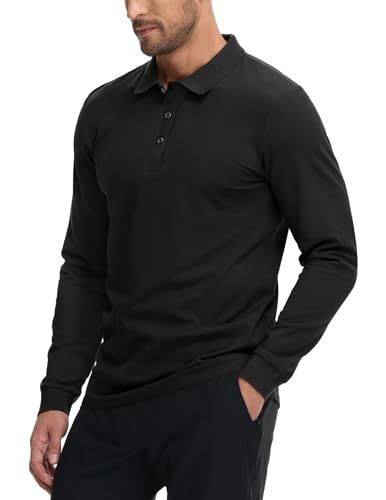 MIER Polo Shirts for Men Cotton Long Sleeve Golf Tennis Collared Shirt for Casual Work Travel