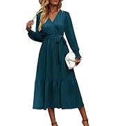 PRETTYGARDEN Women's Floral Boho Dress Fall Long Sleeve Wrap V Neck Ruffle Flowy Maxi Spring Wedd...