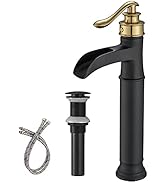 BWE Vessel Sink Faucet Waterfall Matte Black with Pop Up Drain Without Overflow and Supply Lines,...