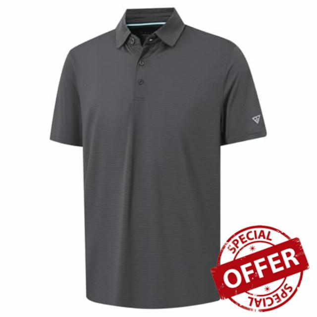 M MAELREG Men's Jacquard Stripe Golf Shirts Quick Dry Performance Short Sleeve Moisture Wicking Polo Shirt for Me