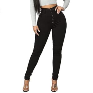 FISCLOSIN Womens High Waist Stretch Jeans 5 Button Push Up Butt Lifting Skinny Colombian Jeans