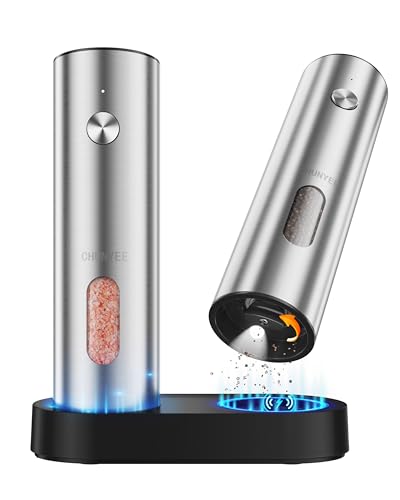 Refillable Pepper Mill Set with LED Light & Adjustable Coarseness