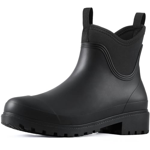 Showave Ankle Rain Boots Women Waterproof Garden Boot Comfort Lined Rubber Mud Chore Booties Slip on Chelsea Rain Footwea