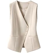 Verdusa Women's Button Up Blazer Vest Sleeveless Asymmetrical Tops with Pocket Business Casual Ou...