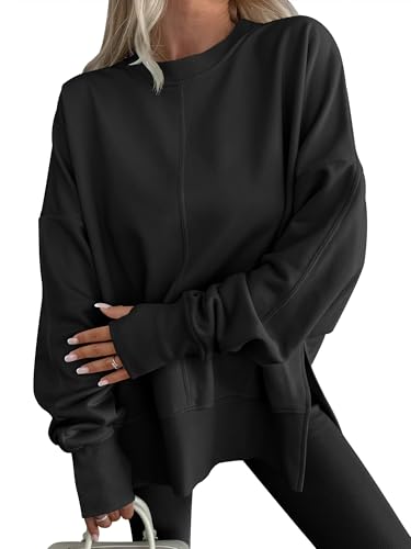 ANRABESS Women Oversized Sweatshirts Thumbhole Long Sleeve Hoodies Shirts 2026 Fall Side Slit Pullover Top Teen Y2k Outfits
