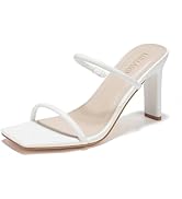LULLASONG Women's Heels Sandals Block Chunky Mid Heels Slip On Slides 3.5 Inch Heeled Square Open...