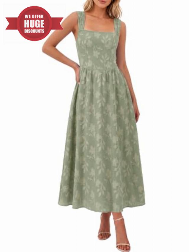BerryGo Womens Summer Wedding Guest Dresses Casual Sleeveless Square Neck Boho Flowy Formal Vacation Beach Maxi Sundress
