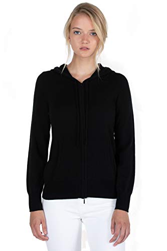 JENNIE LIU Women's 100% Pure Cashmere Long Sleeve Zip Hoodie Cardigan Sweate