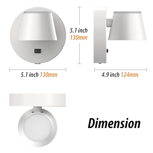 LED Rechargeable Battery Wall Light with 9000mAh 3CCT and Dimmable Magnetic 360° Rotation Cordless Light for Bedroom(White)