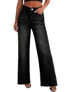 PRETTYGARDEN Wide Leg Jeans for Women Trendy High Waisted Stretchy Baggy Raw Hem Denim Palazzo Pants 2026 Spring Fall Clothes