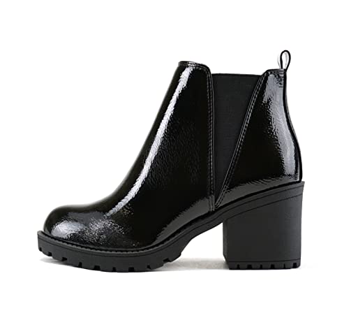 Soda ORIGAMI ~ WOMEN LUG SOLE MID HEEL FASHION ANKLE BOOTIE W/DOUBLE ELASTIC GORE