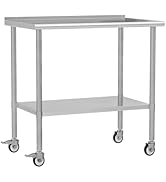 Chingoo Stainless Steel Work Table with Wheels, 24x48 Inch NSF Kitchen Prep Table with Adjustable...
