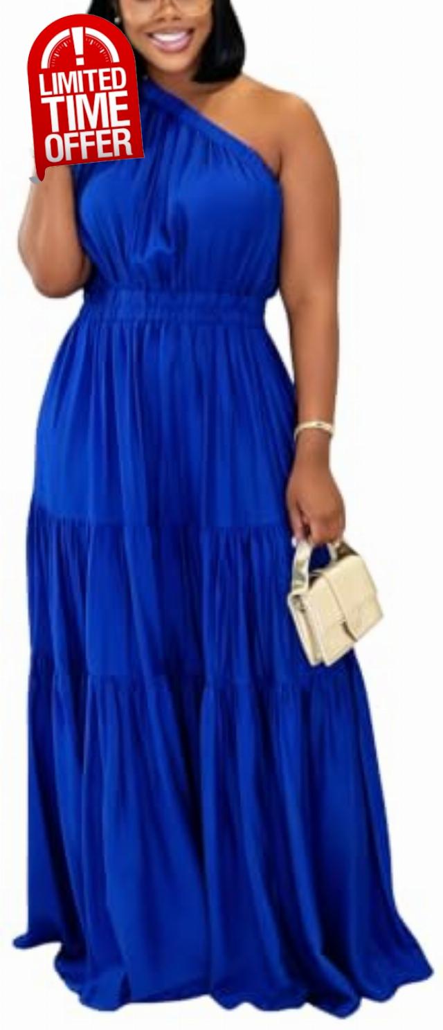 YUEWOO Casual Summer Dresses for Women One Shoulder Sleeveless Boho Beach Maxi Dress Flowy Long Sundresses Vacation Outfits