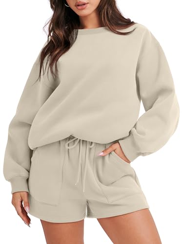 ANRABESS Women 2 Piece Outfits Sweat Shorts Sets 2026 Oversized Casual Lounge Matching Set Sweatsuit Tracksuit Fall Clothes
