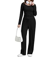 oncharm Women's 2 Piece Lounge Set Wide Leg Pants Matching Outfits with Pockets Travel Airport Wo...