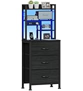 Furnulem Tall Nightstand with Charging Station, Night Stands with LED Lights and Storage Shelves,...