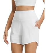 M MAELREG Women's 2 in 1 Athletic Running Shorts 4" High Waisted Tummy Control Workout Shorts Mes...
