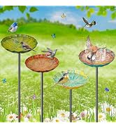 MeyRolizn 2PCS Hummingbird Bird Bath for Outside, Freestanding Metal Flower BirdBaths Bowl with S...