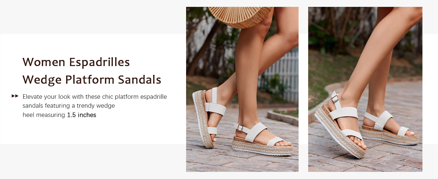 Women’s Open Toe Wedge Platform Espadrilles Ankle Strap Buckle Faux Leather Cork Rubber Sandals