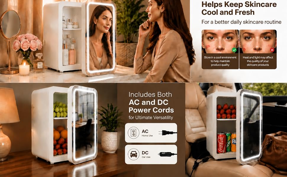 Mini beauty fridge flexible storage layout display