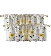 AAtter Teal Floral Window Valances 2 Pack, 52" W x 18" L Turquoise Botanical Rod Pocket Fabric Cu...