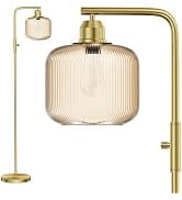 Karjoefar Glass Floor Lamp for Living Room, Modern Standing Lamp with White Glass Lampshade & Bru...