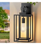 ZSMAIKU 14 IN Dusk To Dawn Outdoor Light Fixture,Double Cage Satin Black Outdoor Wall Lanterns Fo...