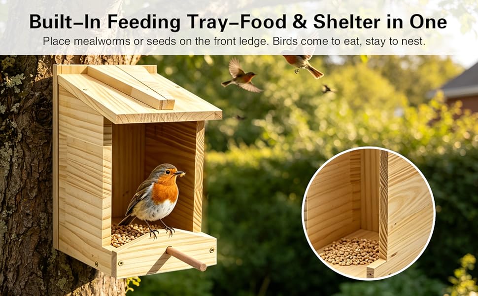 2-Pack-Handcrafted-Robin-Nesting-Box-Feeding-Tray-Open-Birdhouse
