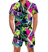RAISEVERN Mens Romper Zipper Jumpsuit Male Shorts Sleeve One Piece Overalls Bro Outfits