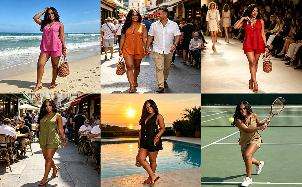 Women's Two Piece Beach Vacation Pant Set Summer Travel Outfits Casual Tank Top Sets with Pockets