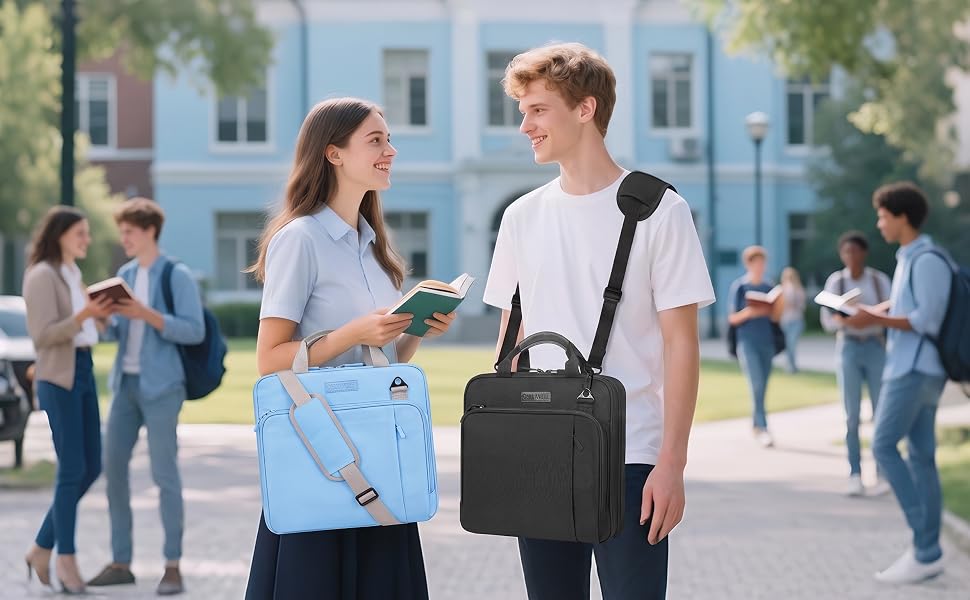 OHMANHE school binder bag for students and teachers walking on college campus.
