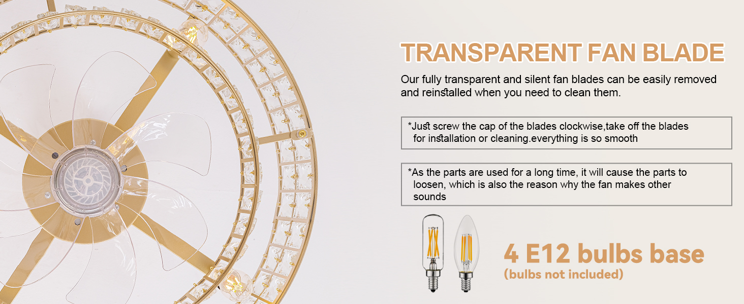 20" Gold Crystal Chandelier Fandelier Ceiling Fan with Light