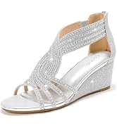 Gufobela Women Wedge Sandals Sparkly Rhinestone Open Toe Fashion Dressy Sandals Evening Wedding P...